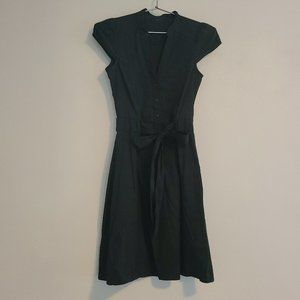 H&M Cotton Blend Black Shadow Stripe Cap Sleeve V Neck A Line Shirt Dress